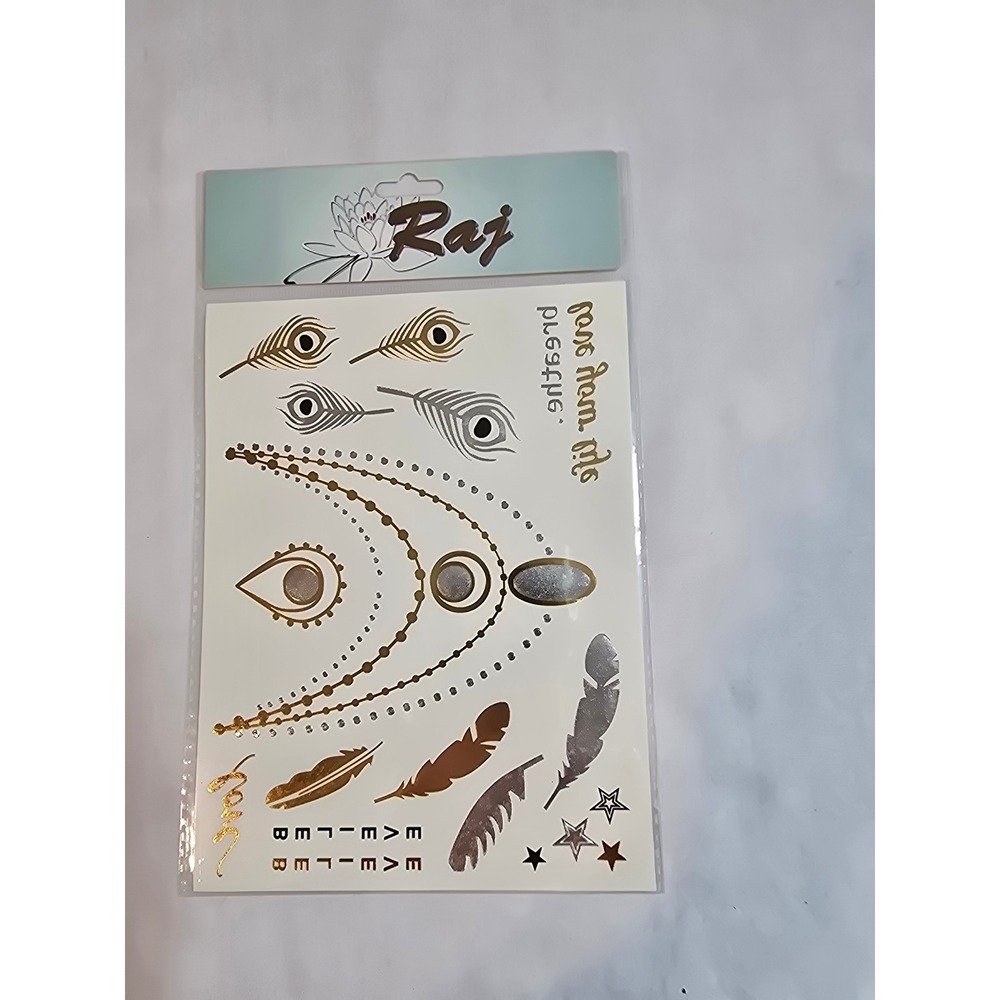 Raj Metallic Temporary Tattoos Body Art Gold Silver Henna Style Stickers Lot‎ - Picture 6 of 11